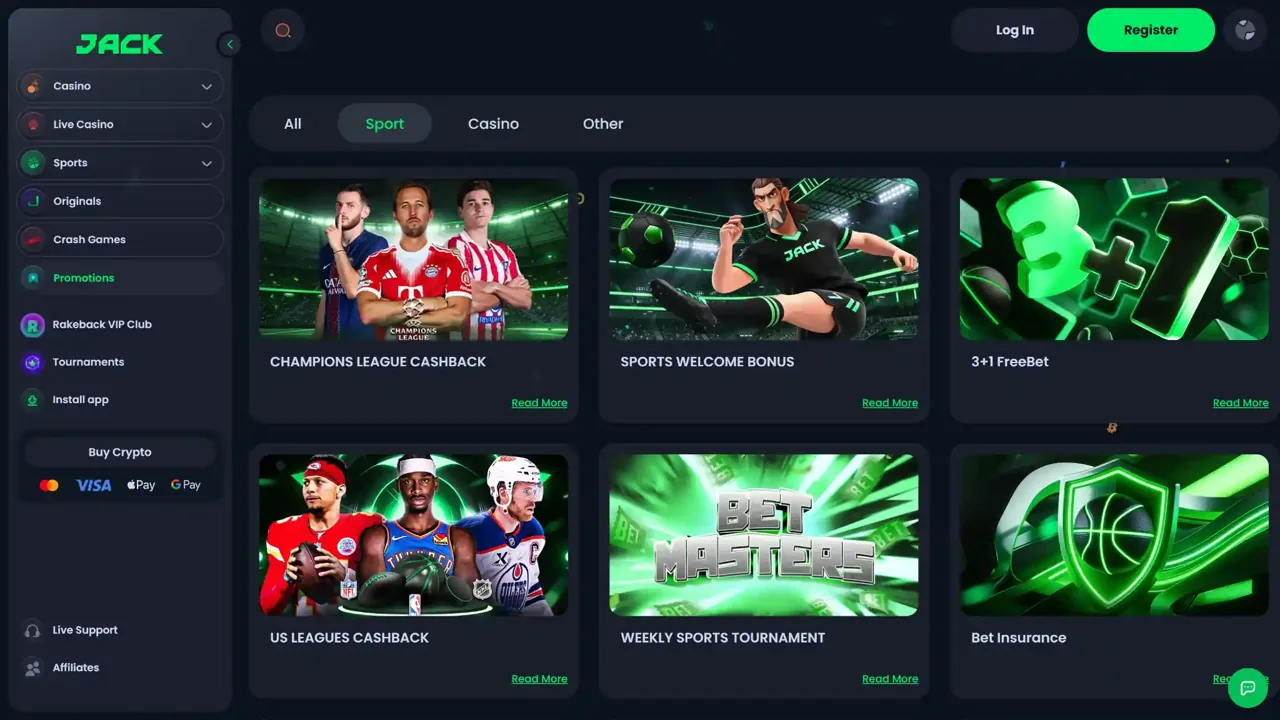 Jack.com sportsbook screenshot