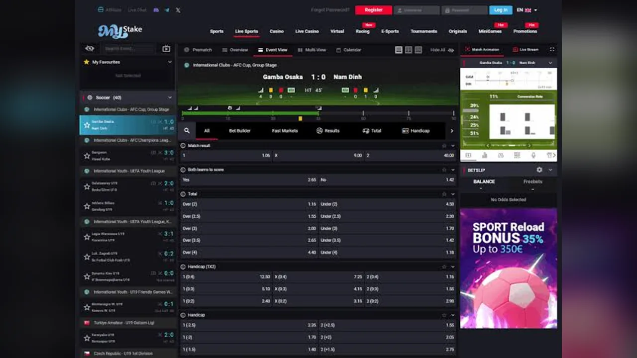 MyStake sportsbook screenshot
