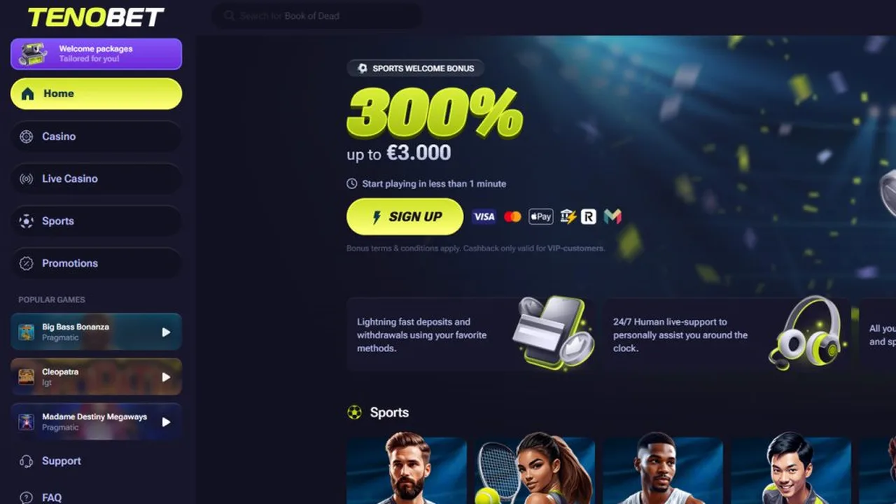 Tenobet sportsbook screenshot